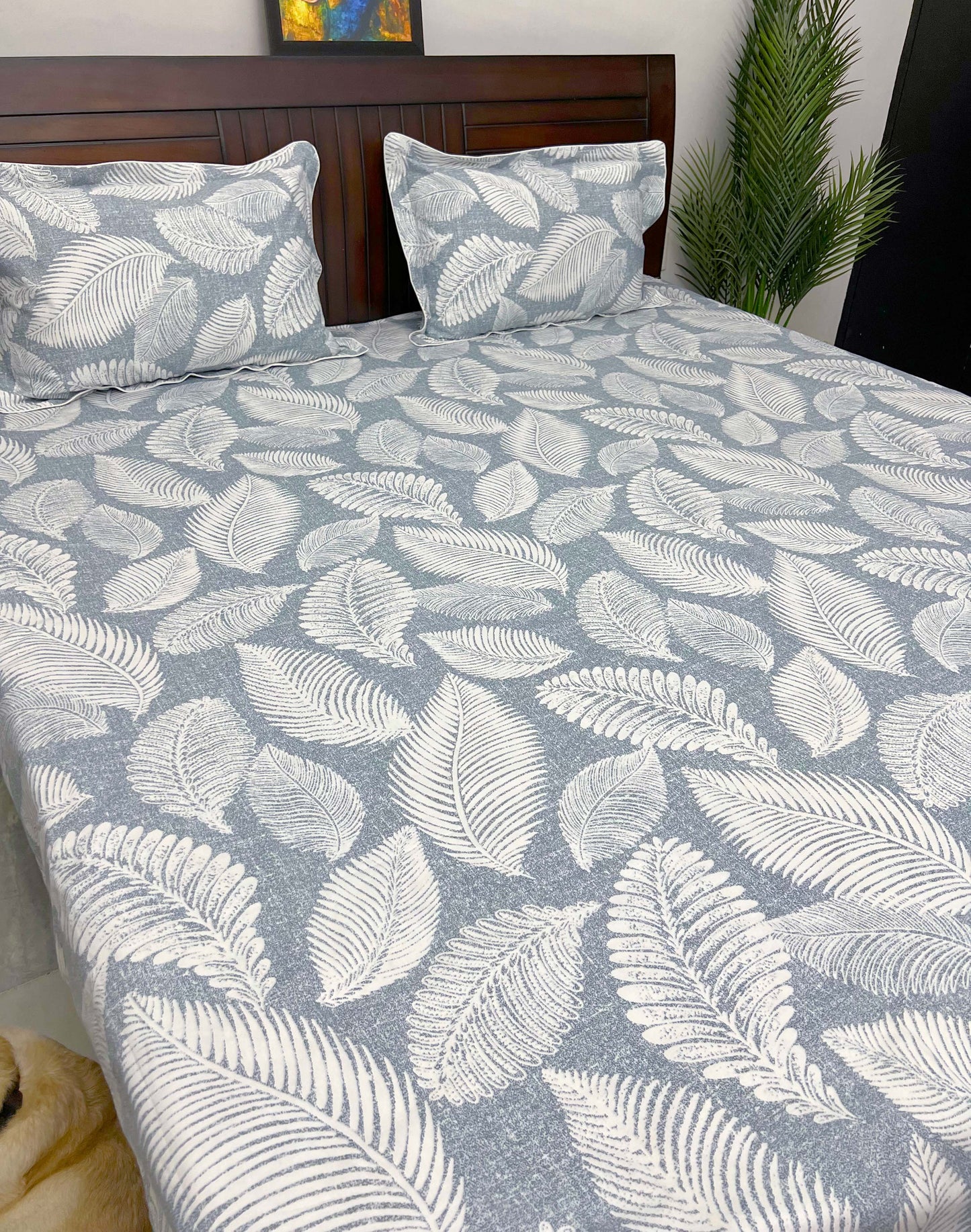Spring(Blue Color) - 210 TC, Superior Cotton, King Size Bedsheet Set