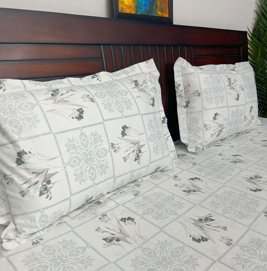 Petal Mist - 210TC Super Soft Cotton, King Size Bedsheet Set