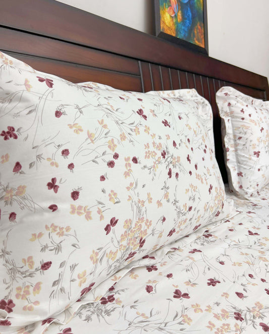 Pink Flora - 210 TC Super Soft , King Size Bedsheet Set