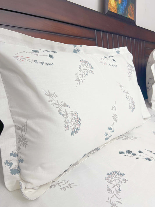 Flora (Blue)  - 144TC Superior Cotton , Queen Size Bedsheet Set